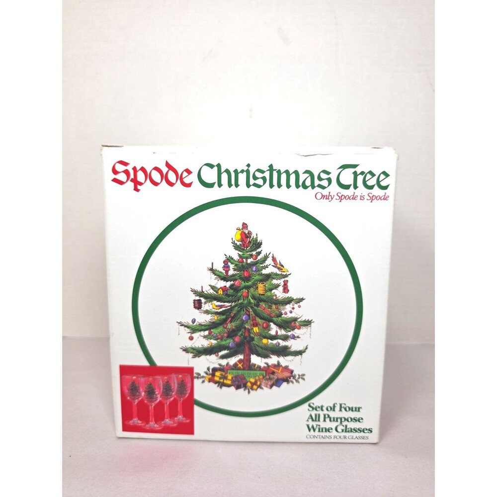 Vintage Spode Christmas Tree Wine Glasses Set of 4 In Original Box Holiday
